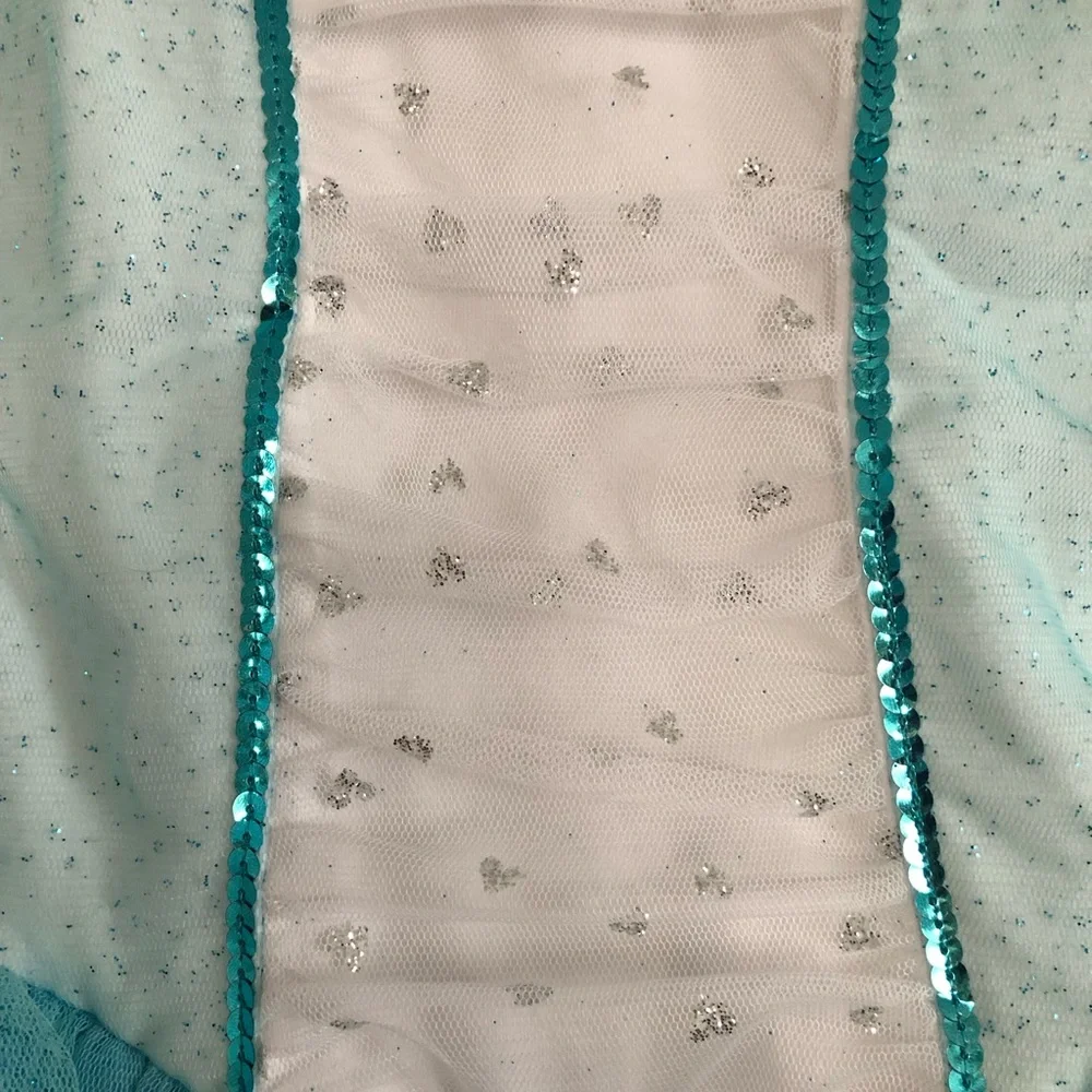 Girls silver heart blue‎ tulle Sequin sparkly dance costume  size small child